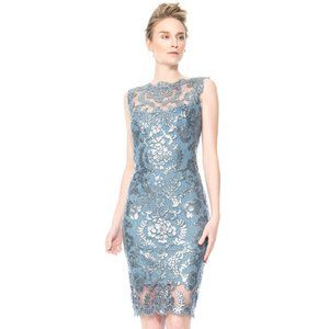 Tadashi Shoji Paillette Embroidered Lace Sheath Slate Blue Size 8